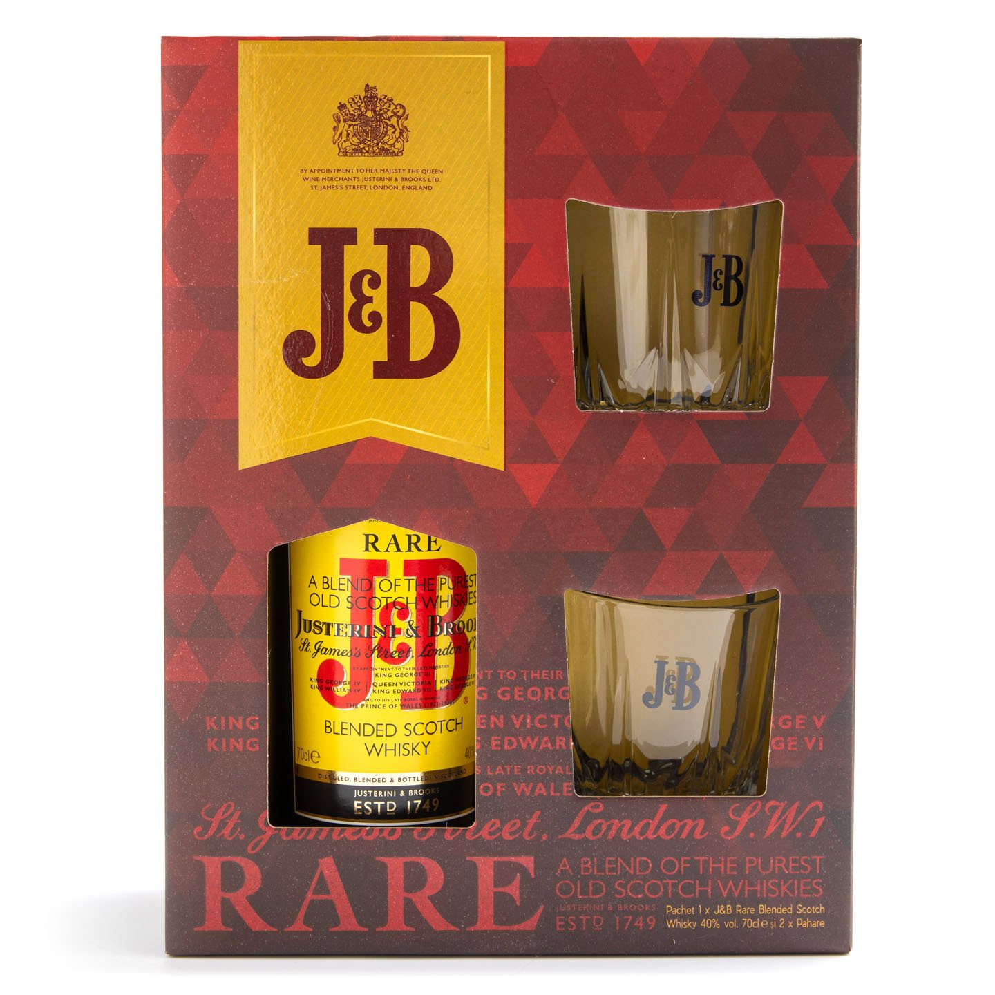 Whisky J&B Rare 0.7L + 2 pahare