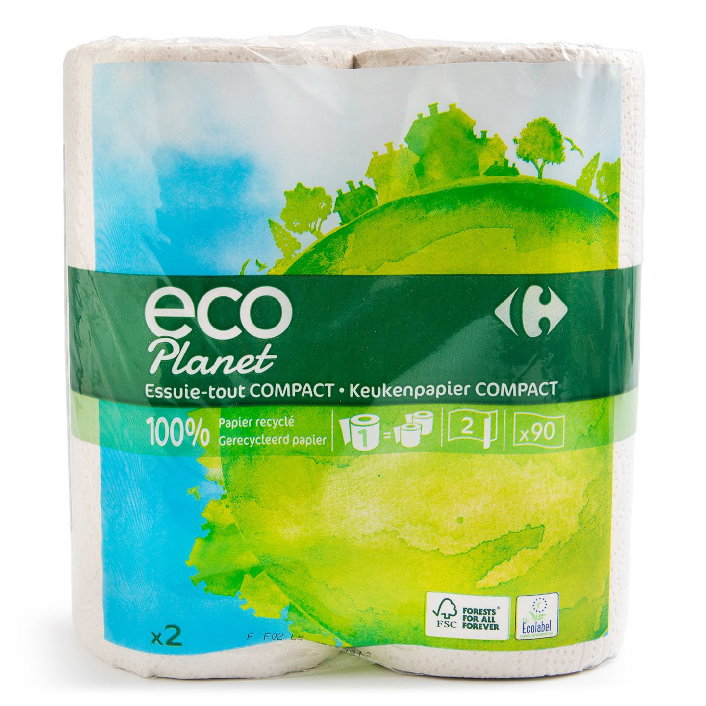 Prosop de hârtie Carrefour Eco Planet 2 straturi, 2 role