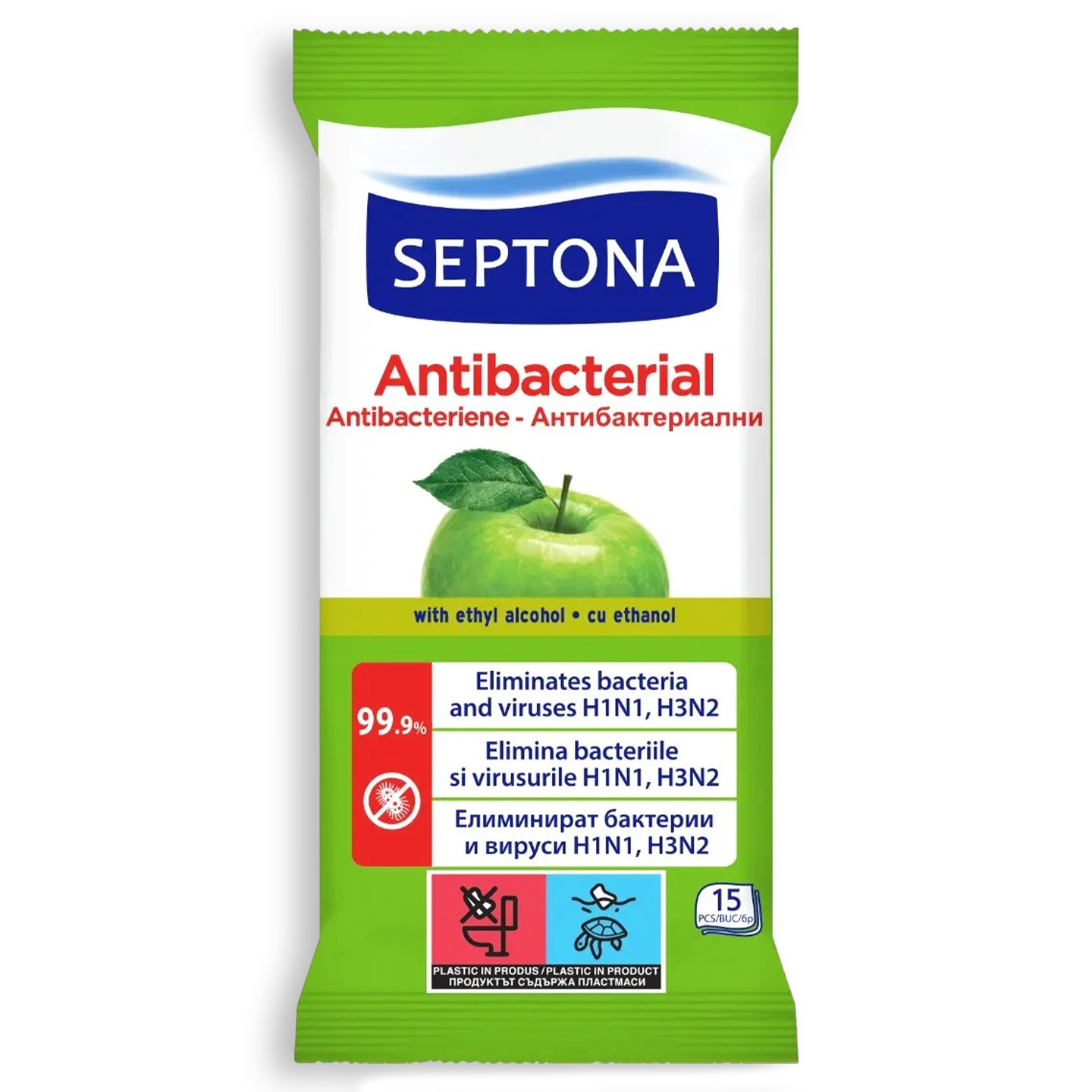 Șervețele antibacteriene măr verde Septona 15 bucăți