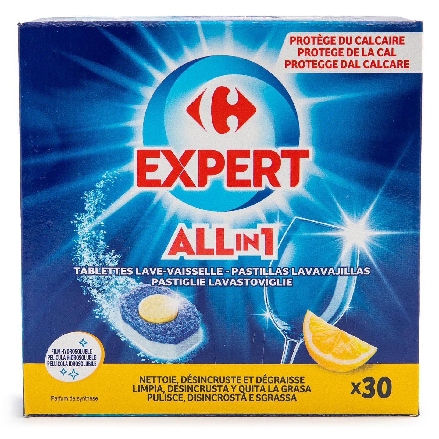 Detergent automat pentru mașina de spălat vase Lemon / All in 1 Carrefour Expert 30x17g