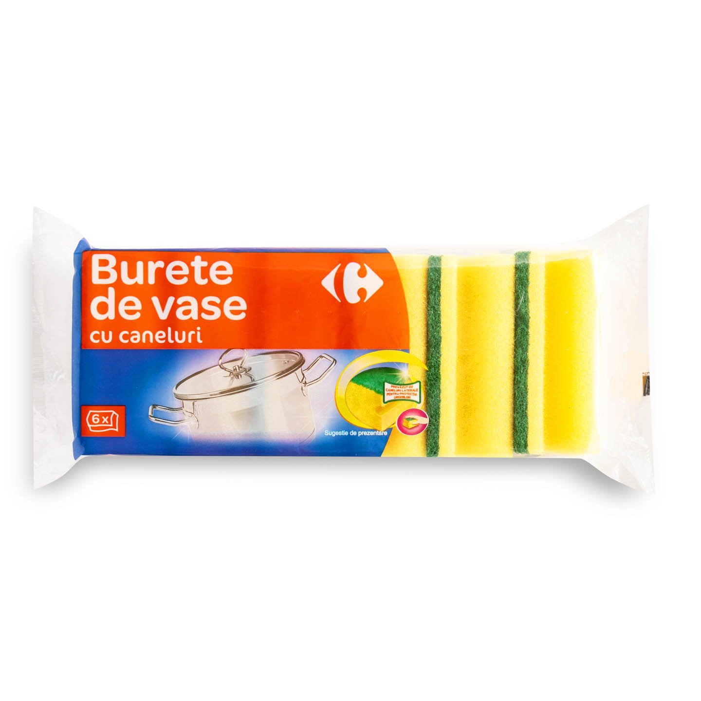 Burete pentru vase, galben cu caneluri Carrefour, 6buc.