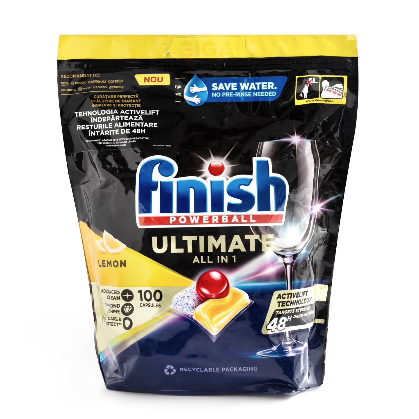 Detergent automat capsule pentru mașina de spălat vase Quantum Ultimate Activblu Lemon Finish 100 bucăți
