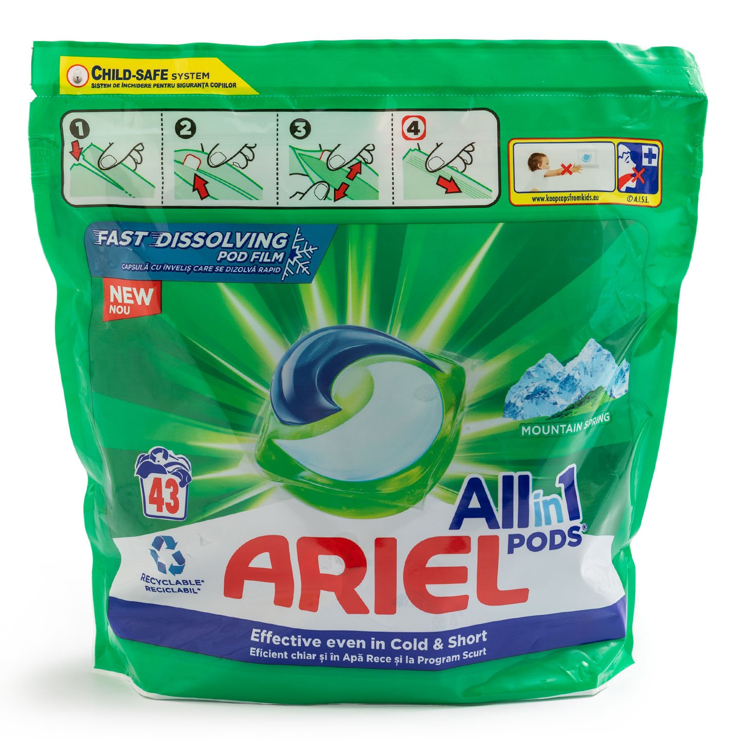 Detergent automat capsule All in One Mountain Spring / Color Ariel 43 bucăți