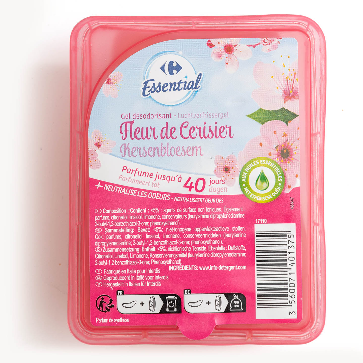Odorizant de cameră, gel, flori de cireș / lavandă / vanilie Carrefour Essential 150g