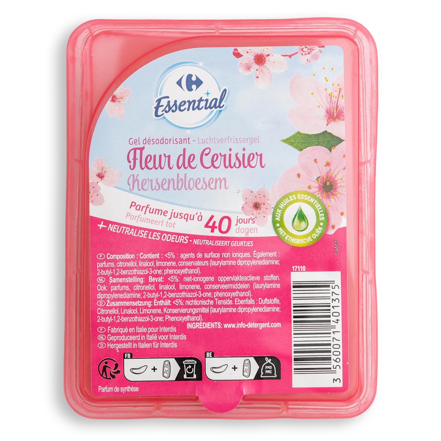 Odorizant de cameră, gel Lavandă / Flori de cireș Carrefour Essential 150g