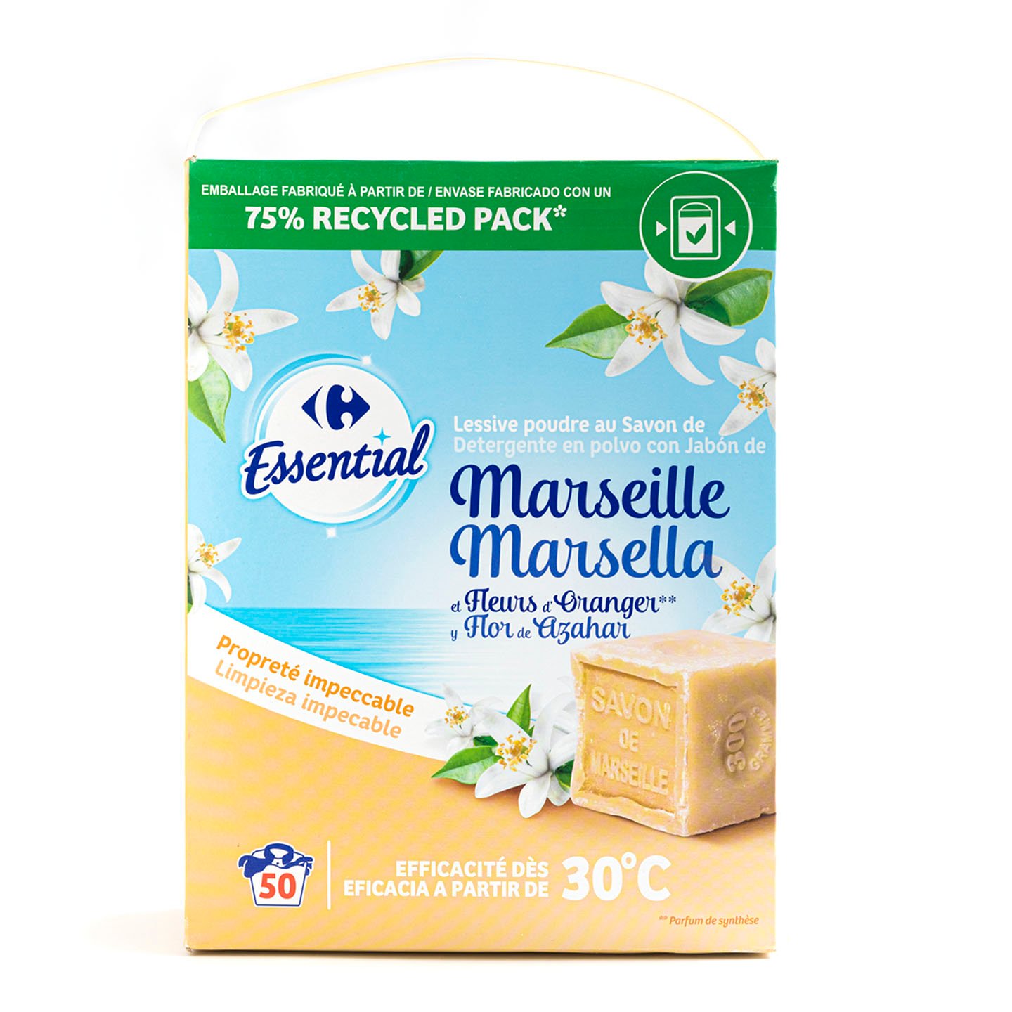 Detergent automat pudră Marseille Carrefour Essential 2.5kg, 50 spălări