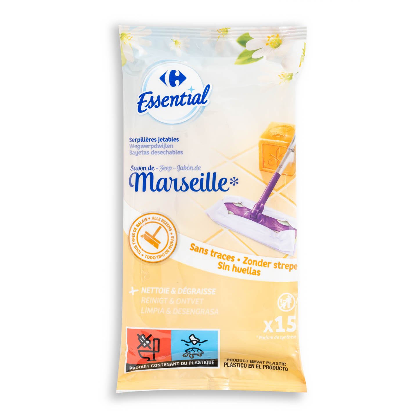 Servețele pentru pardoseală Marseille Carrefour Essential 15 bucăți