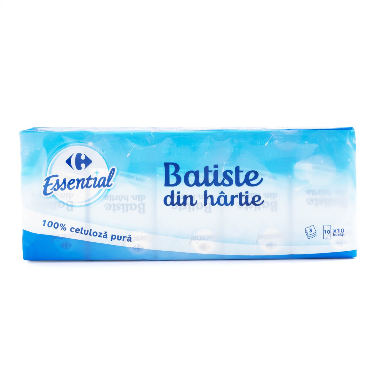 Batiste nazale Carrefour Essential 3 straturi, 10 bucăți