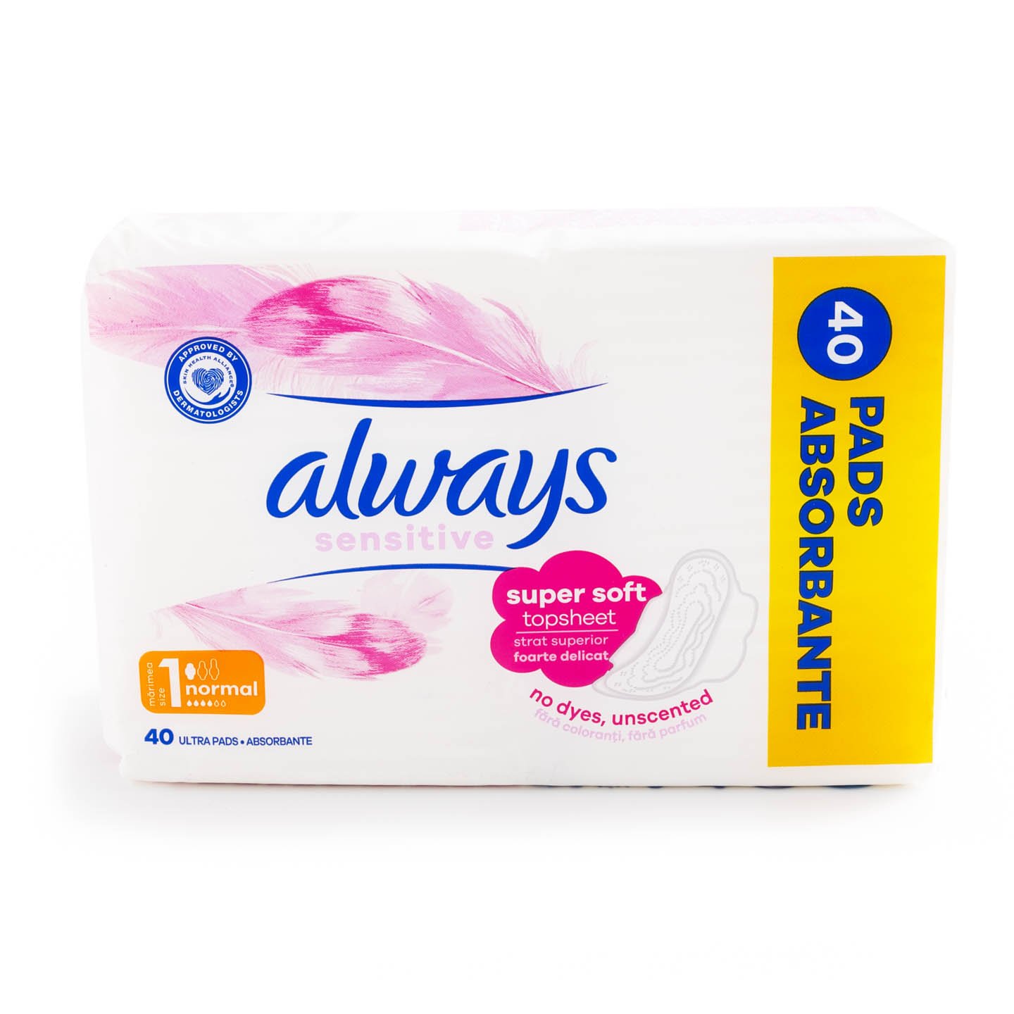 Absorbante Always Sensitive White Quattro Pack Size 1, 40 bucăți