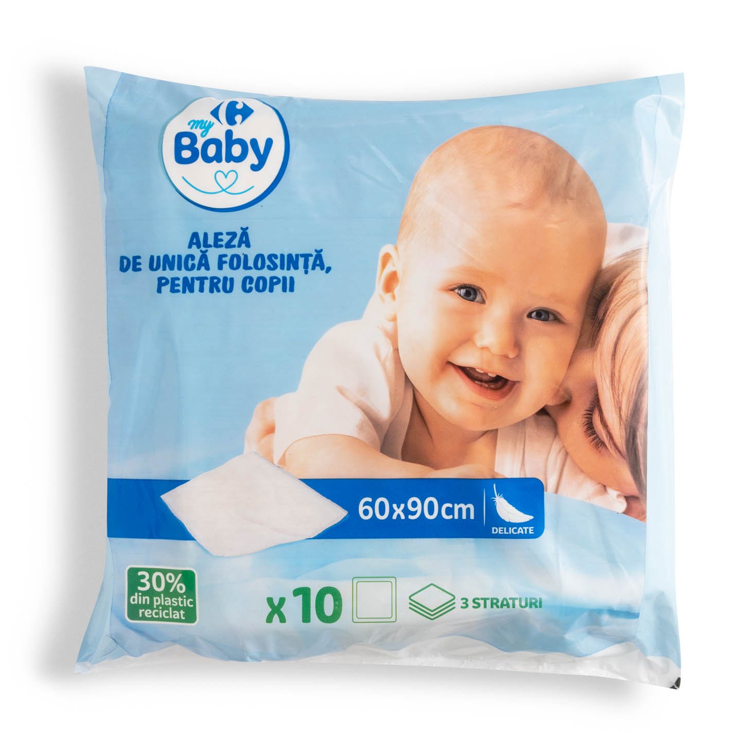 Aleză de unică folosință pentru copii Carrefour Baby 3 straturi, 10 bucăți