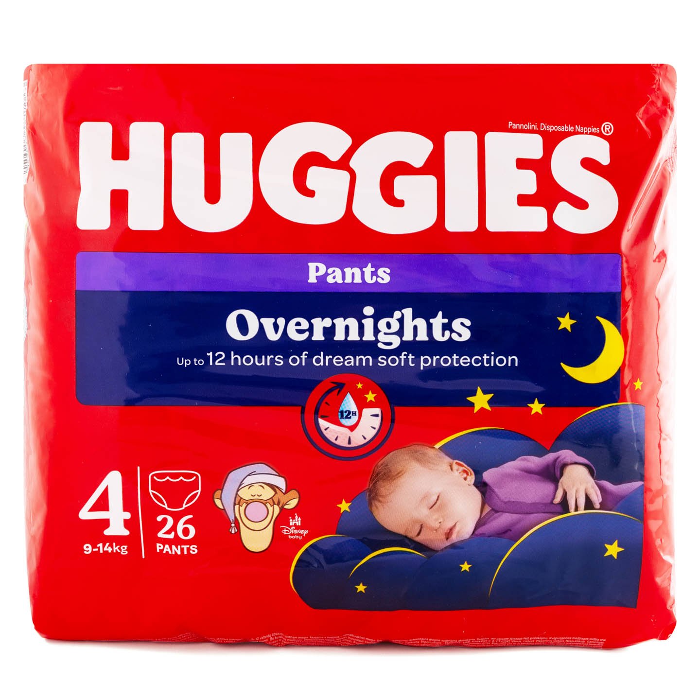Scutece chiloțel pentru noapte, mărimea 4 / 5 / 6 Huggies 22 bucăți / 24 bucăți / 26 bucăți