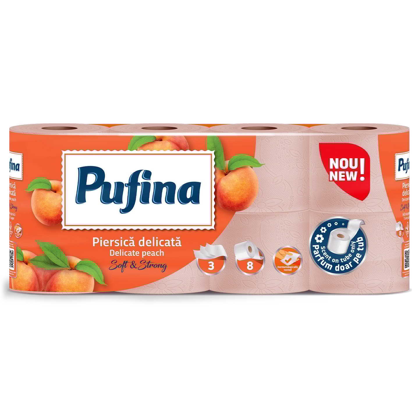 Hârtie igienica cu parfum de piersică 8 role 3 straturi Pufina 