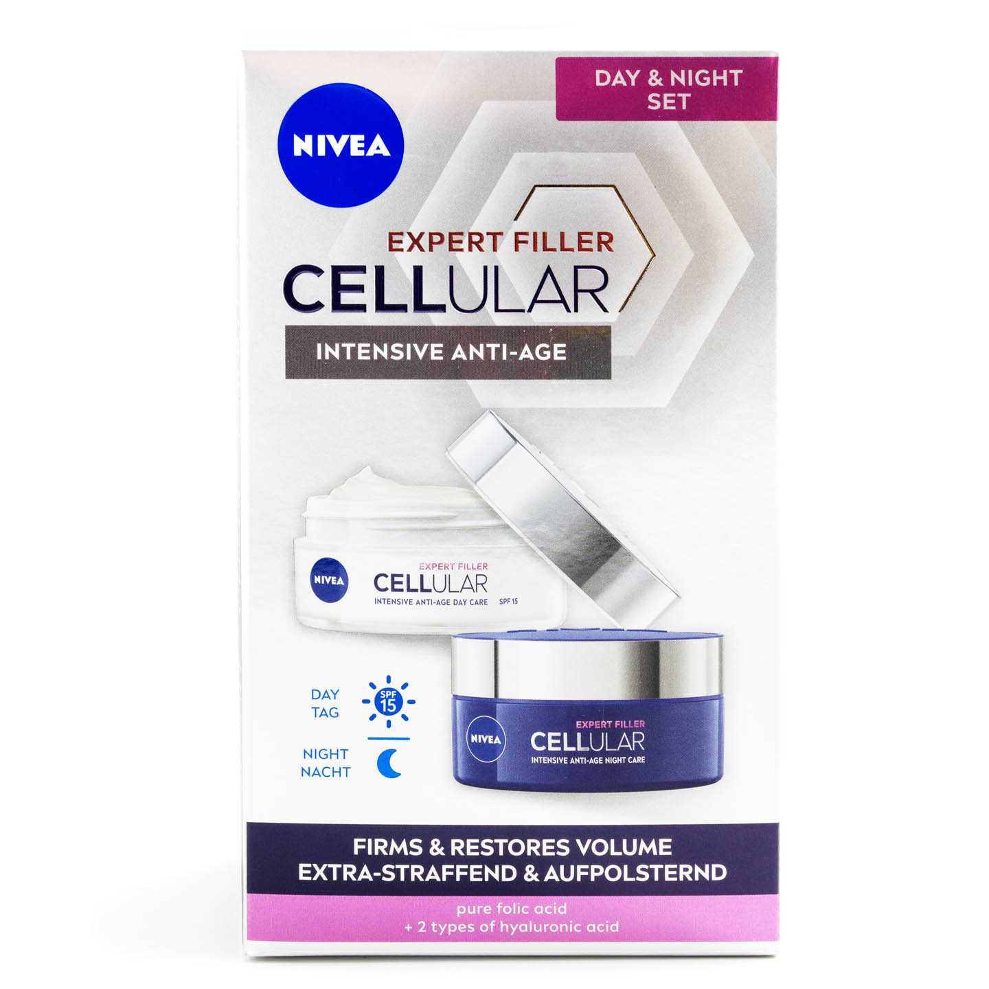 Pachet cremă de zi/noapte Hyaluron Cellular Filler Nivea 2x50ml