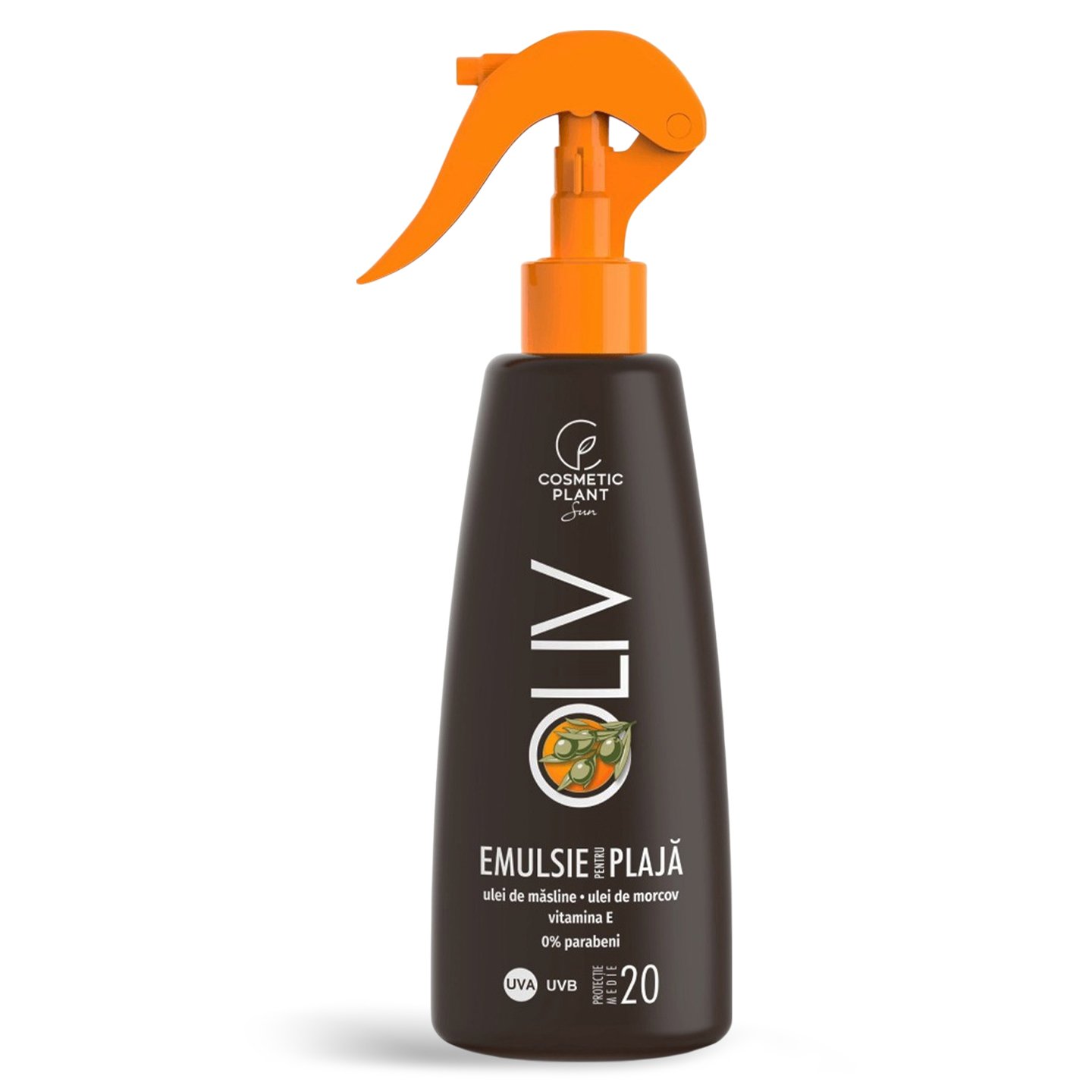 Emulsie plajă cu ulei de morcov și măsline, SPF 20, Cosmetic Plant oliv, 200 ml