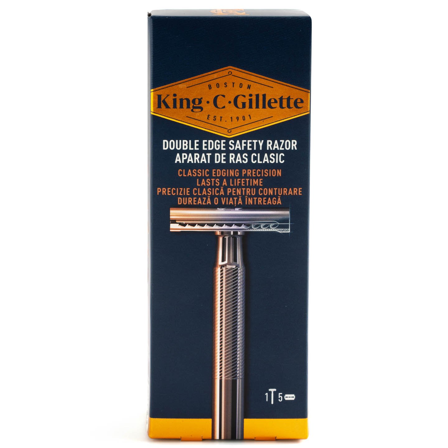 Aparat de ras clasic cu margine dublă Gillette King, 5 lame rezervă