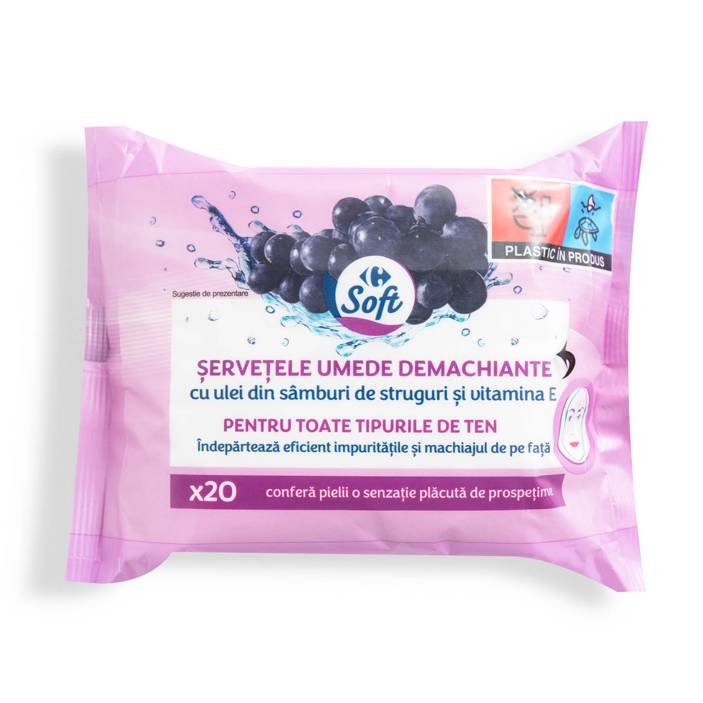 Șervețele umede, demachiante Carrefour Soft 20 bucăți