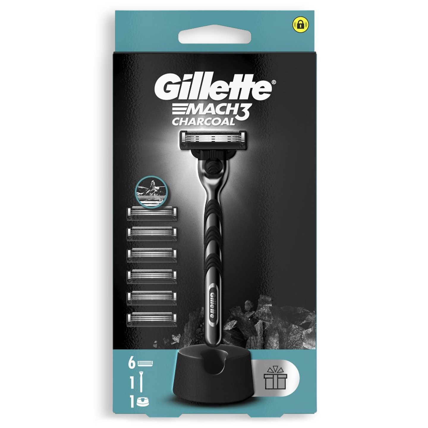 Aparat de ras  cu suport + 5 rezerve Gillette Mach3 Charcoal