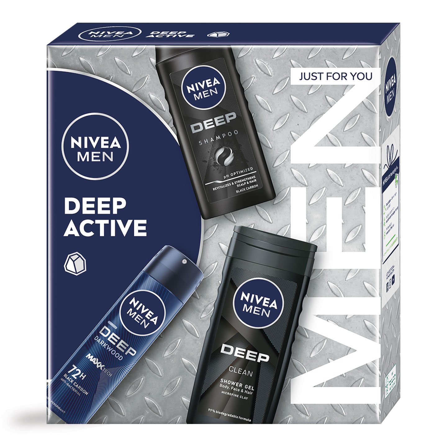 Set Cadou Deep Active Trio - Gel de duș, Șampon, Deodorant spray Nivea Men 250ml + 250ml + 150ml