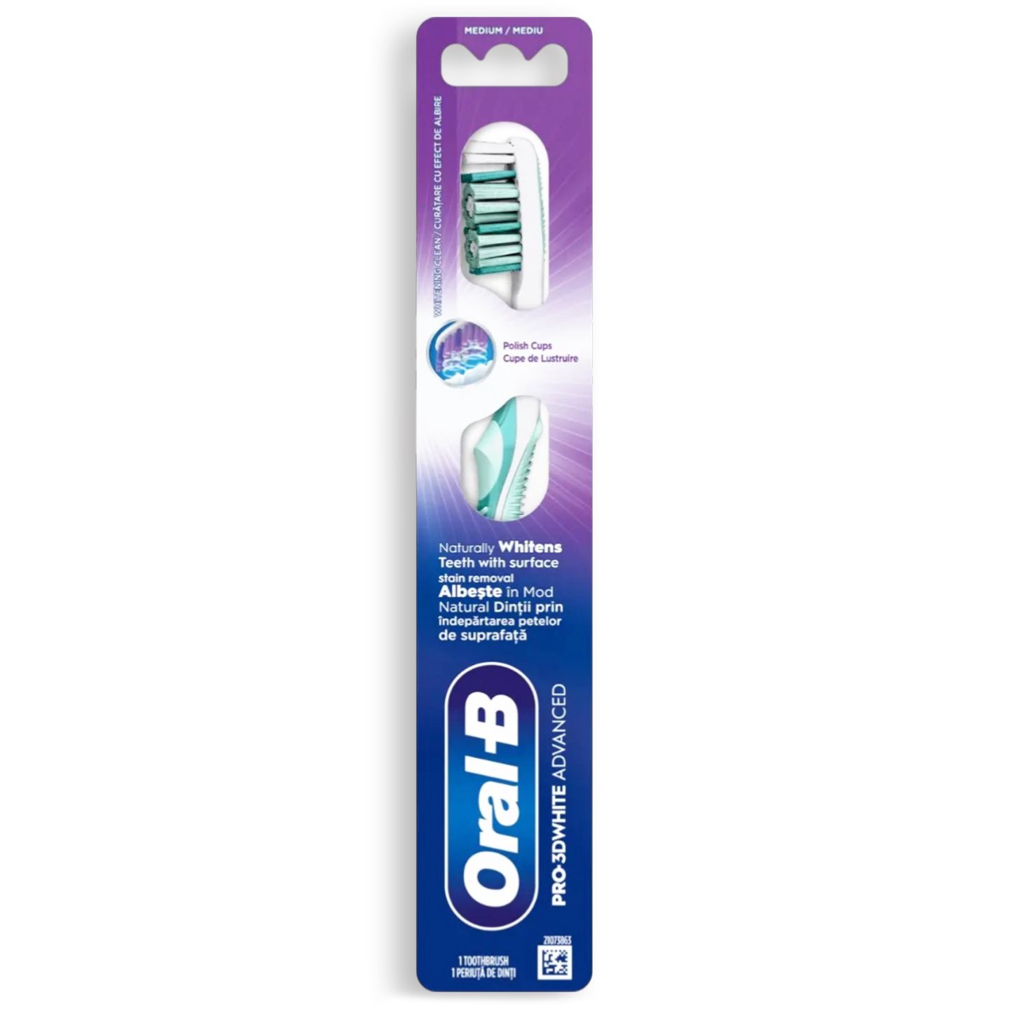 Periuță manuală Oral-B Pro-3DWhite Advanced, Peri de duritate medie, 1 buc