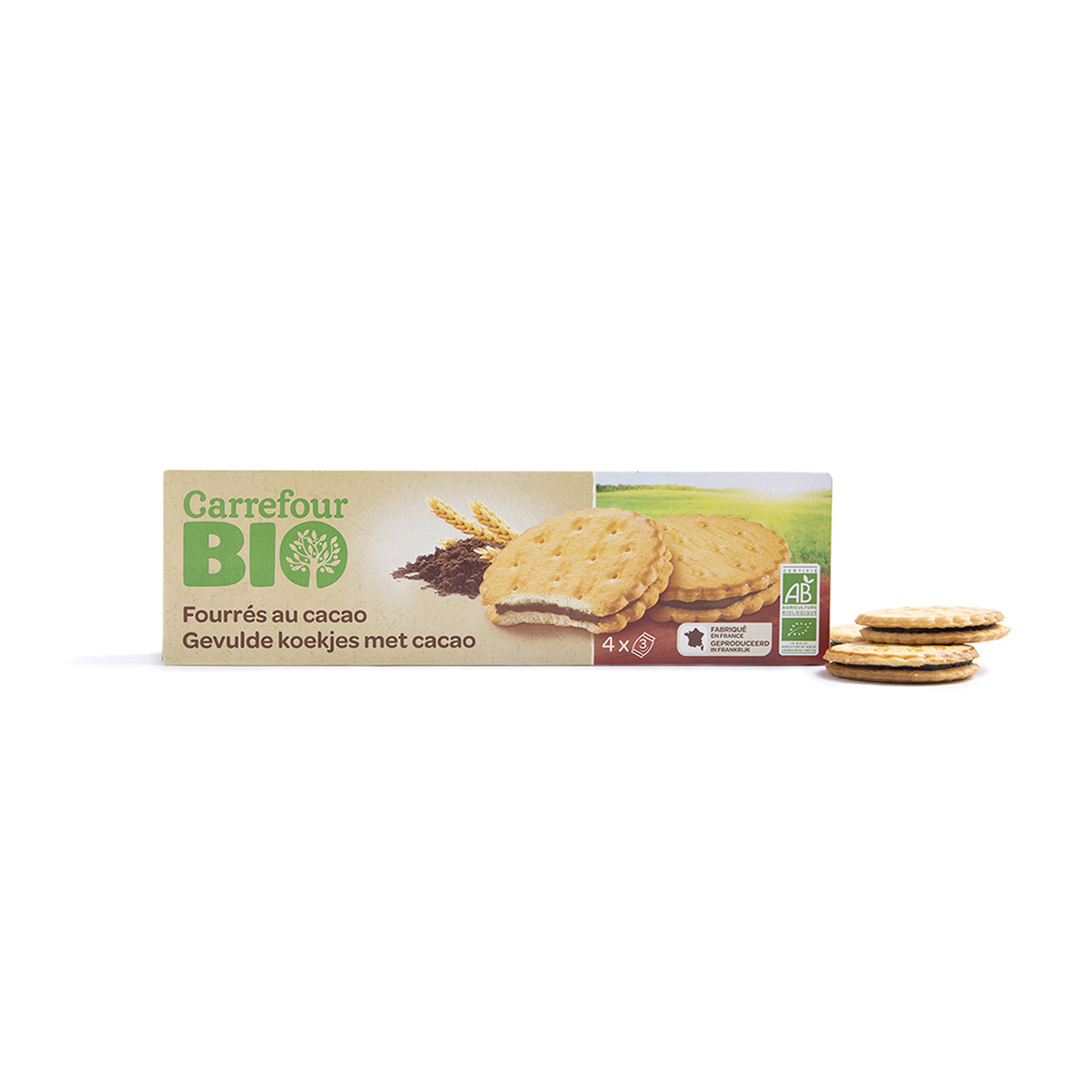 Biscuiți cu umplutură de cacao, Carrefour Bio 185g