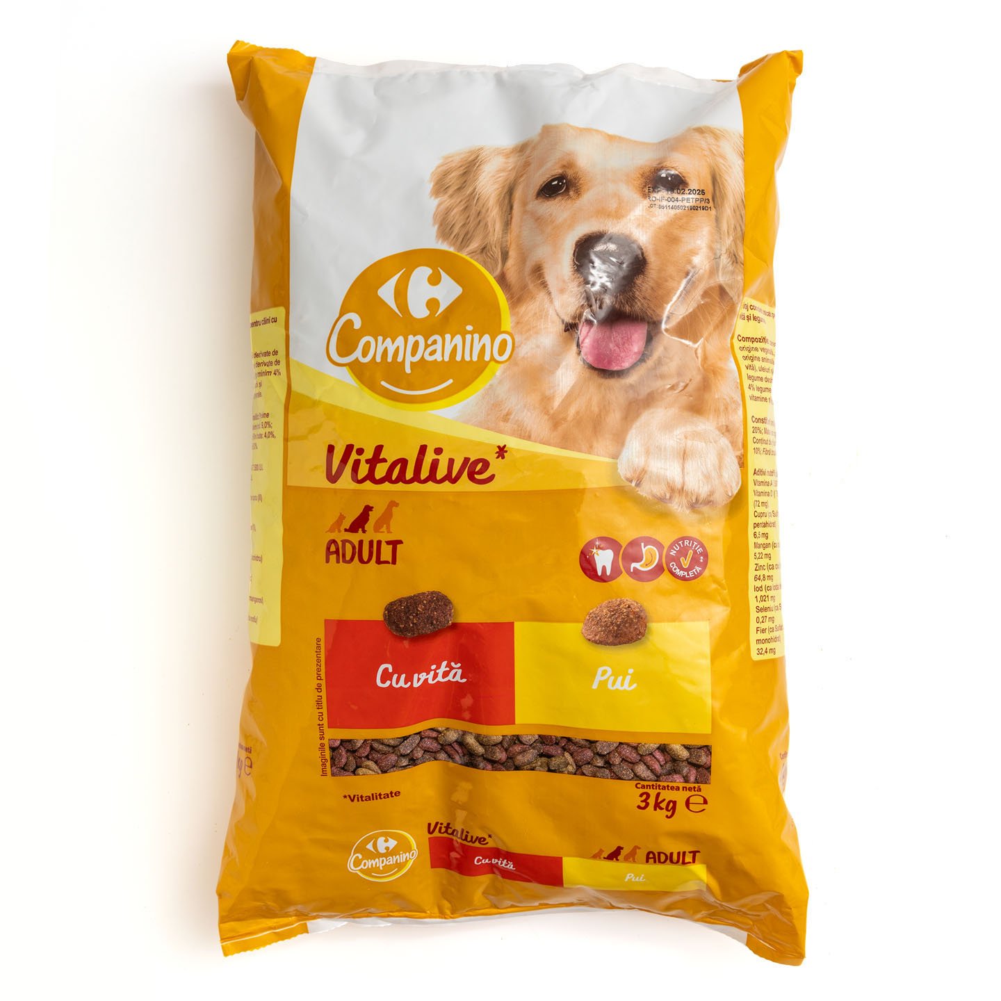 Hrană uscată cu pui și vită pentru câini adulți Carrefour Companino 3kg