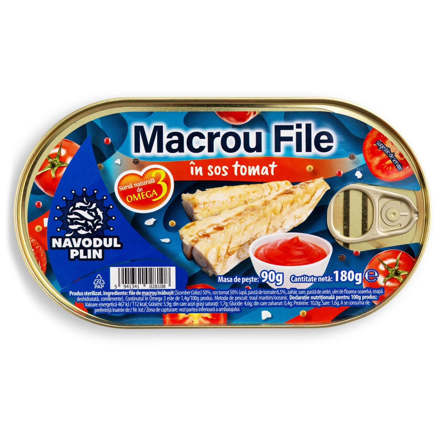 File de macrou în sos tomat Năvodul Plin 180g