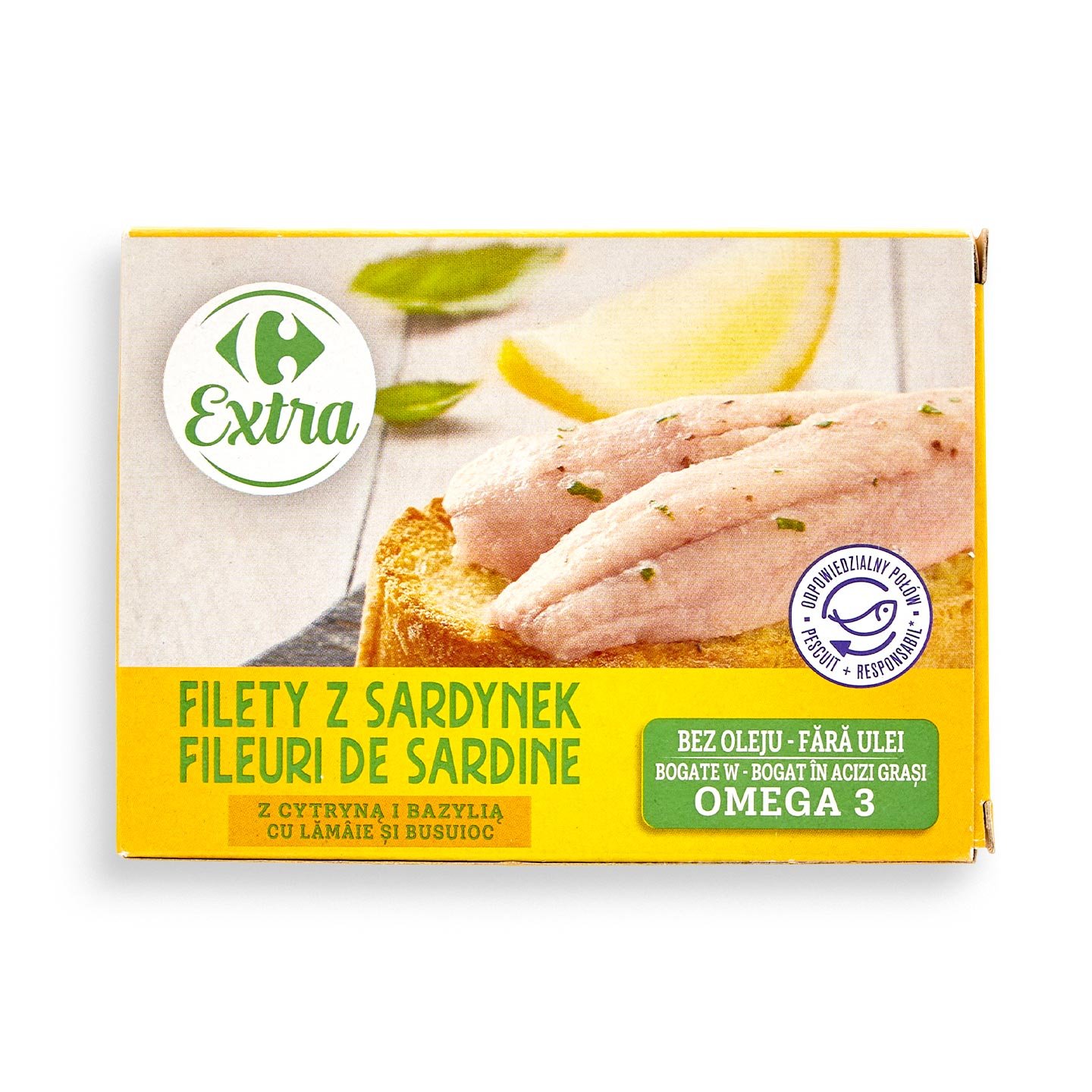 Sardine file cu sos de lamâie și busuioc Carrefour, 100g