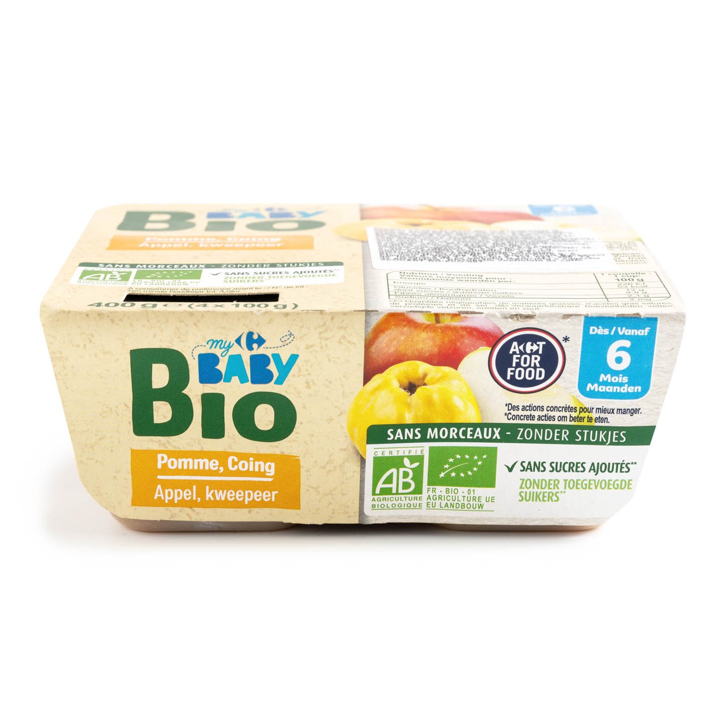 Piure cu măr și gutuie Carrefour Bio 4x100g