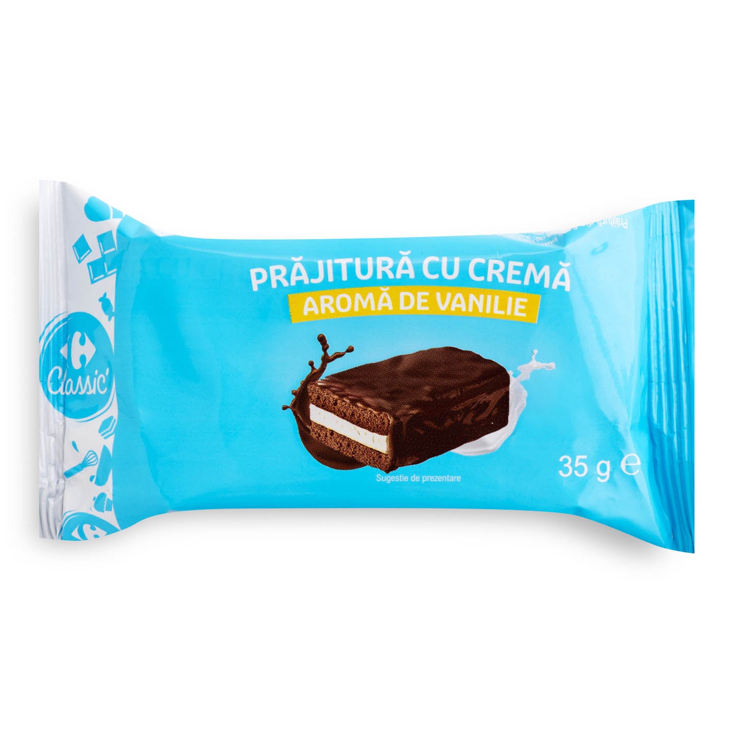 Prăjitură cu cremă de vanilie / cacao / căpșune Carrefour Classic 35g