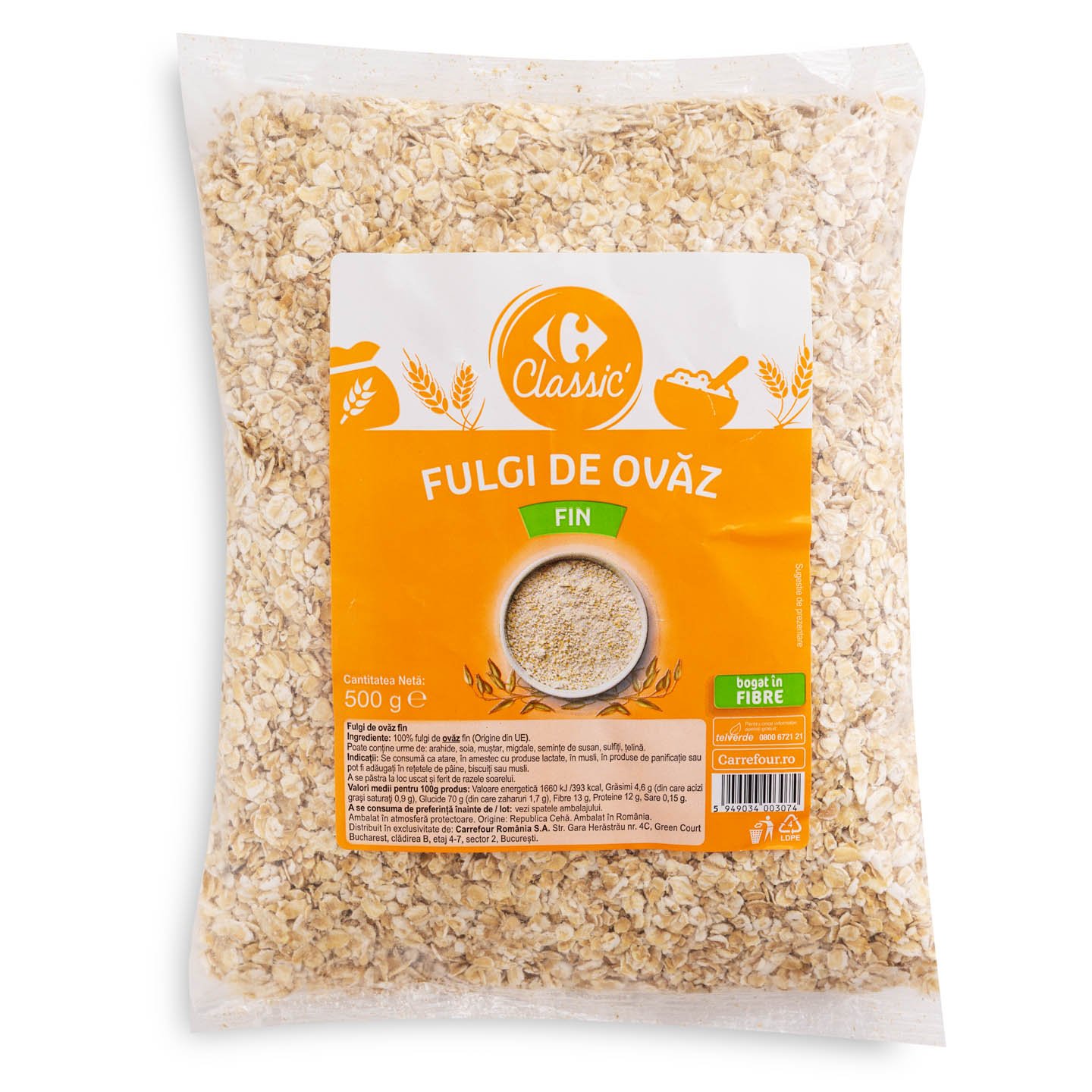 Fulgi de ovăz fin Carrefour Classic 500g