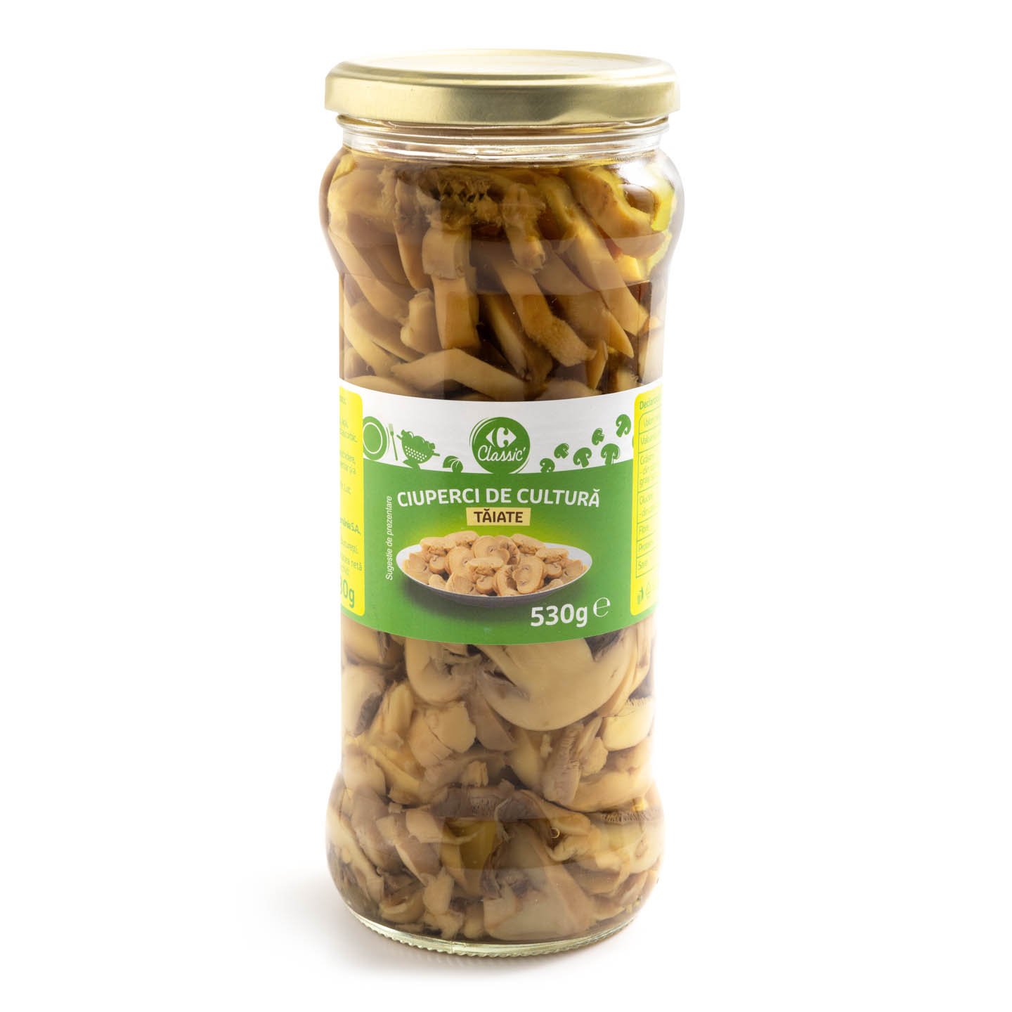 Ciuperci de cultură, tăiate Carrefour Classic 530g