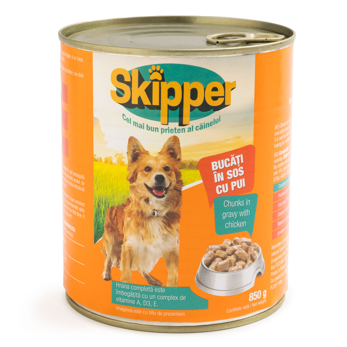 Hrană umedă pentru câini cu pui / vită Skipper 850g