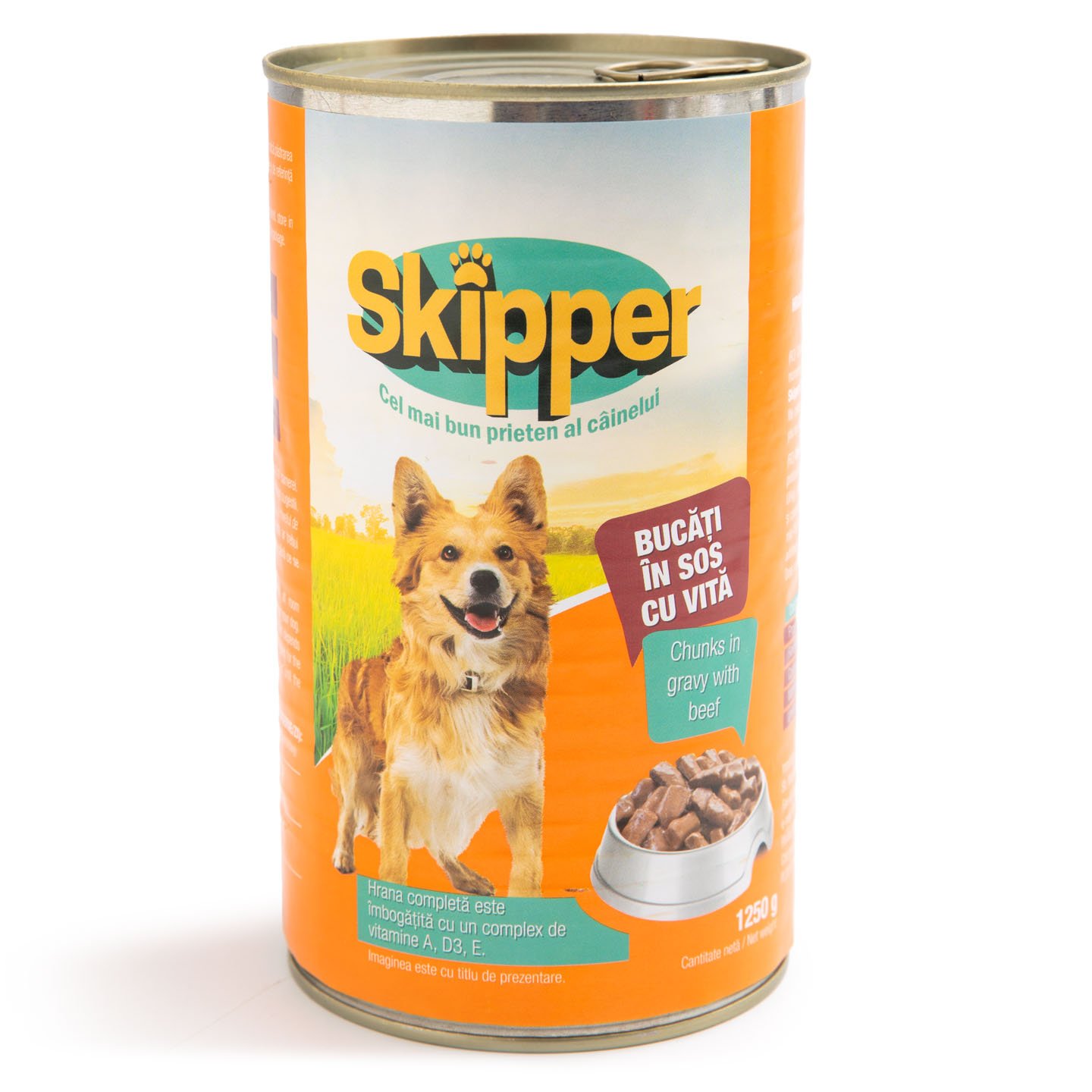 Hrană umedă pentru câini cu pui / vită / vânat Skipper 1250g