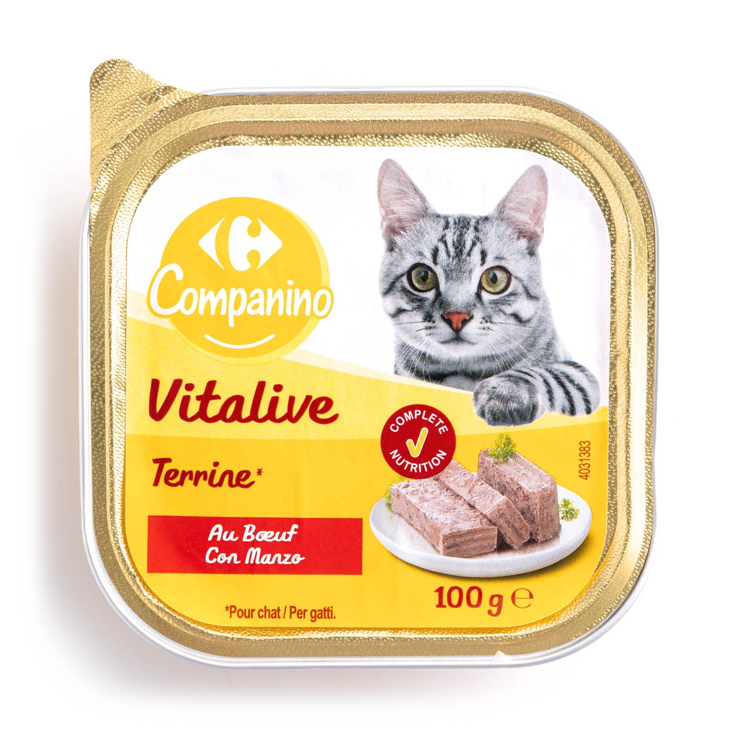 Pate cu vită pentru pisici Carrefour Compnino, 100g