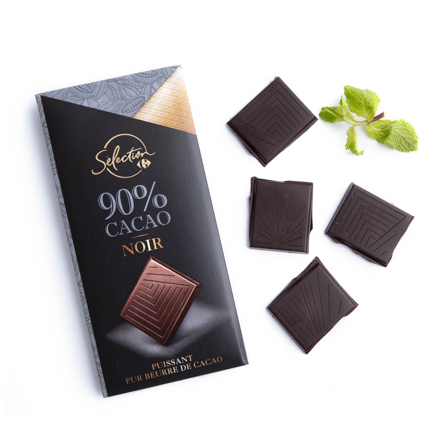 Ciocolată neagră, 90% cacao Carrefour Sensation 80g