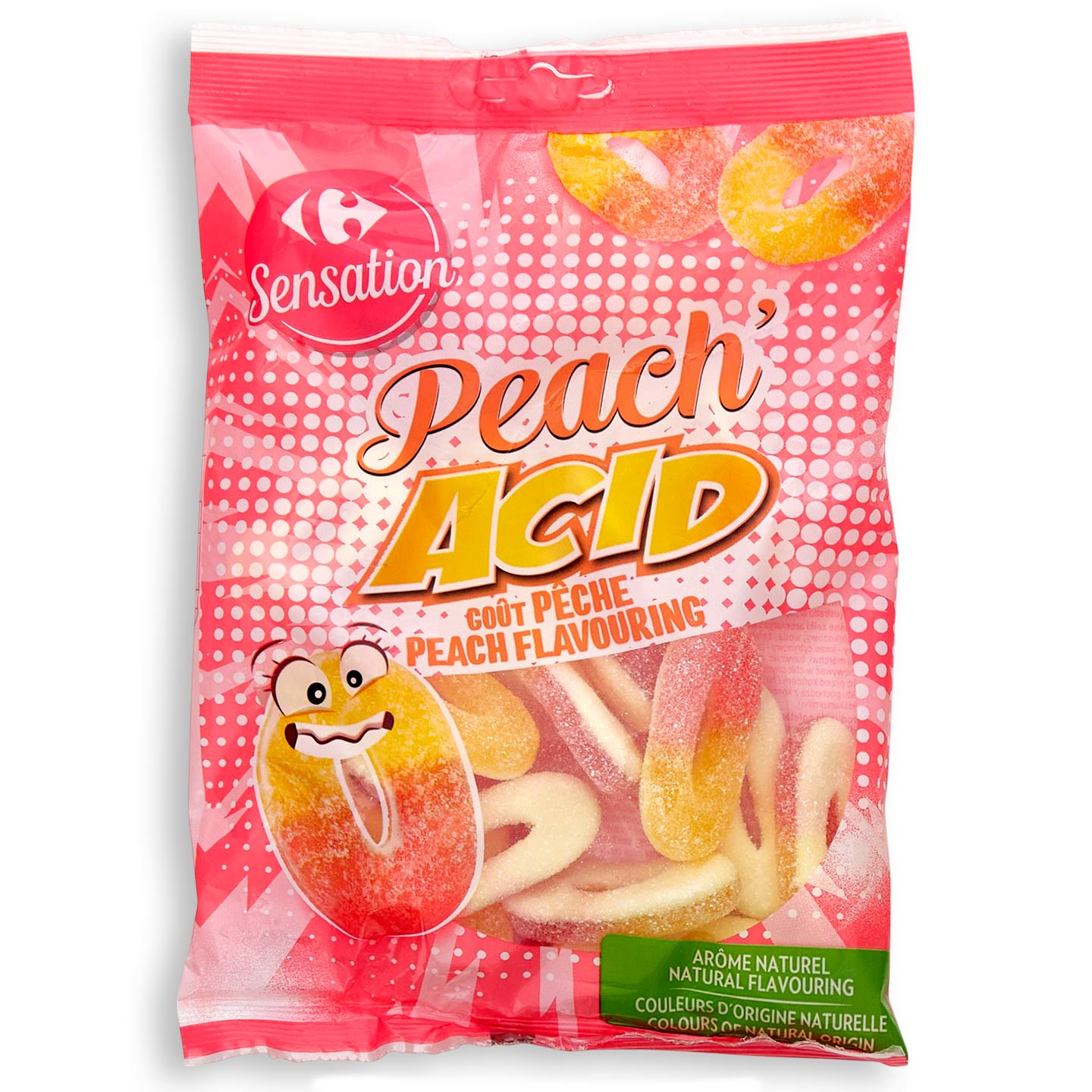 Bomboane gumate cu aromă de piersică Carrefour Sensation 250g