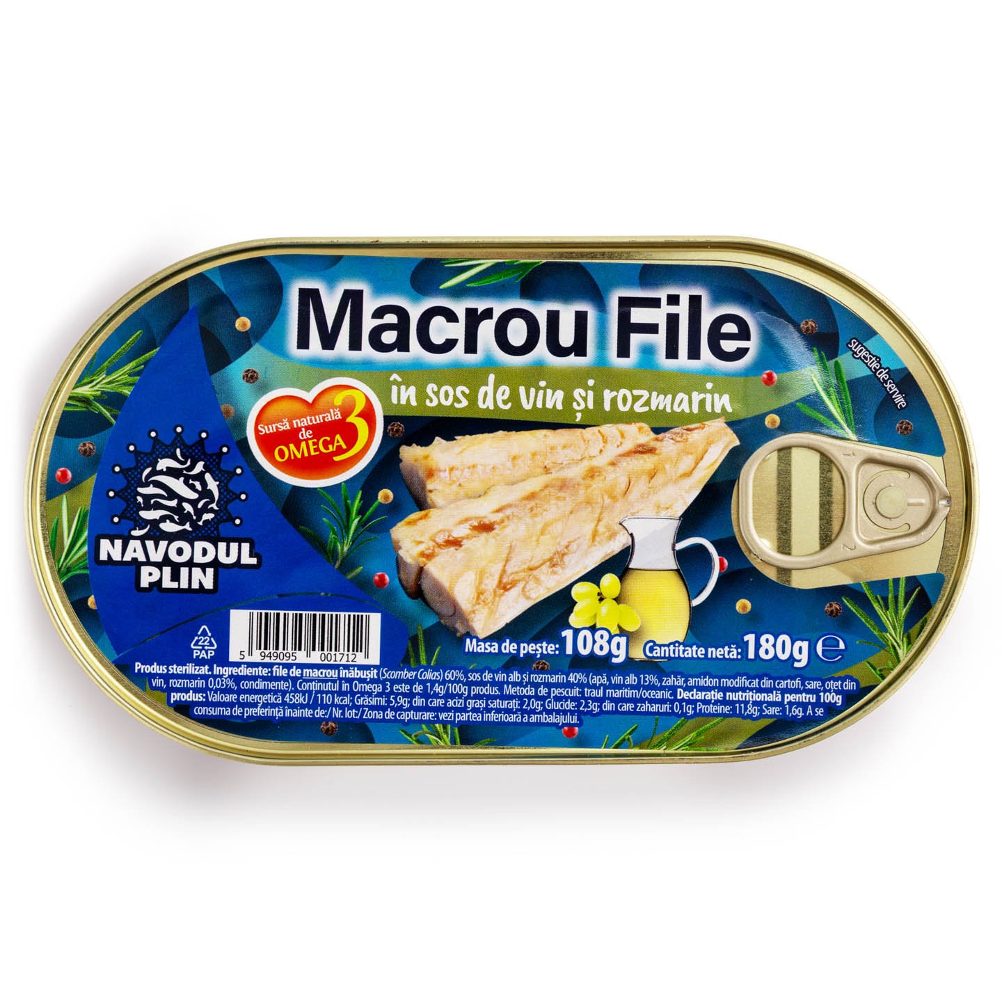 File de macrou în sos de vin și rozmarin Năvodul Plin 170g