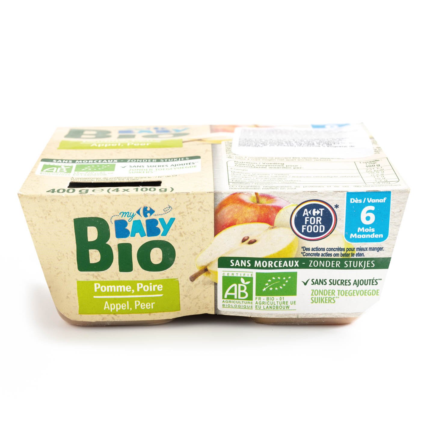 Piure cu mere și pere Carrefour My Baby Bio 4x100g