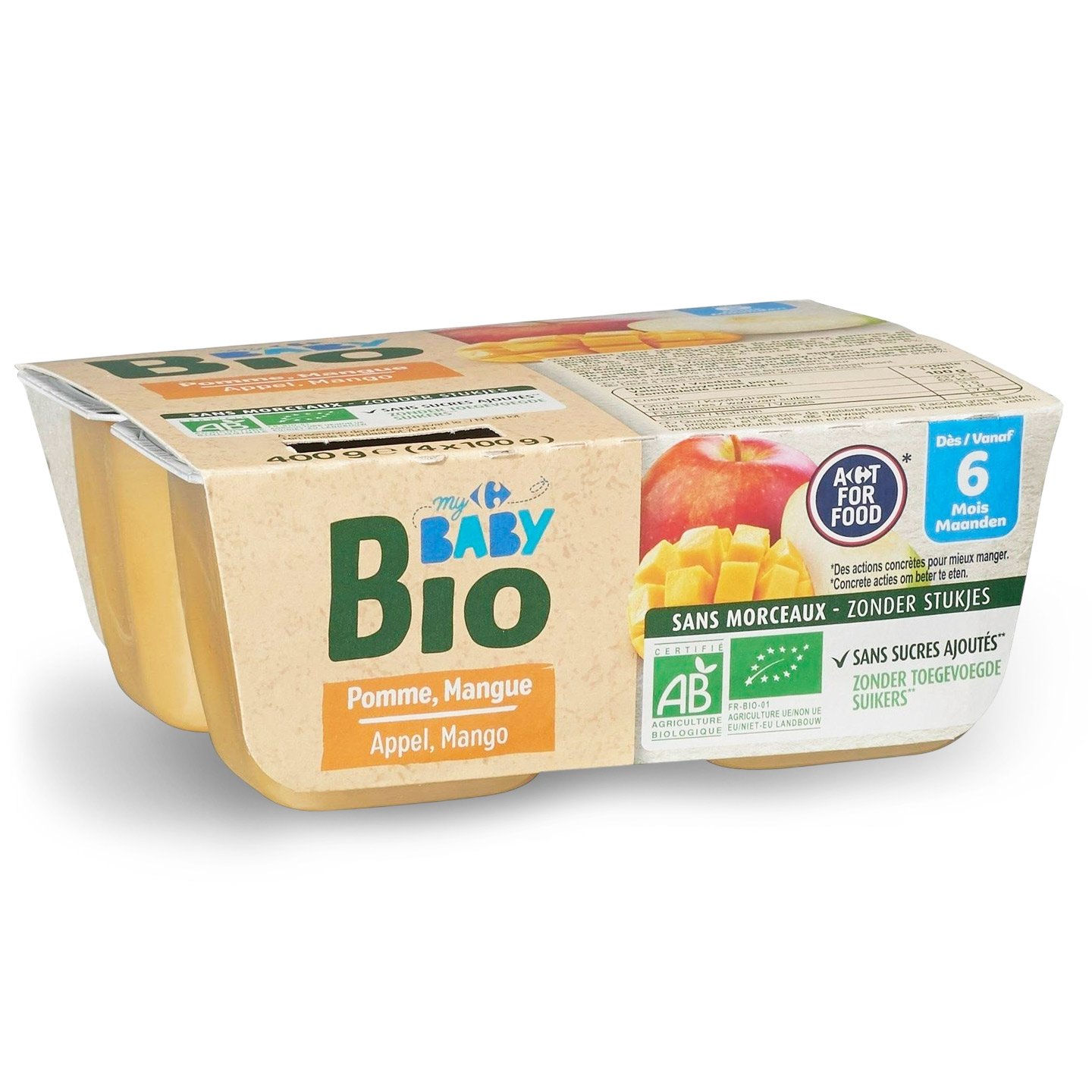 Piure cu măr și mango Carrefour My Baby Bio 4x100g