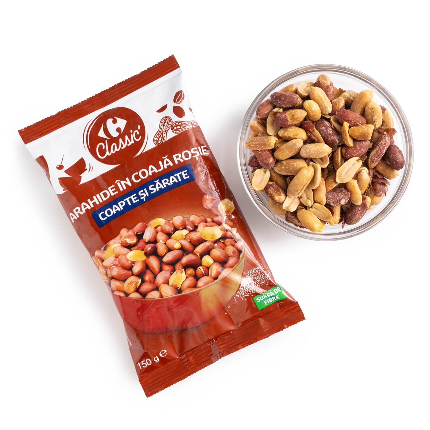 Arahide în coajă roșie, coapte și sărate Carrefour Classic 150g