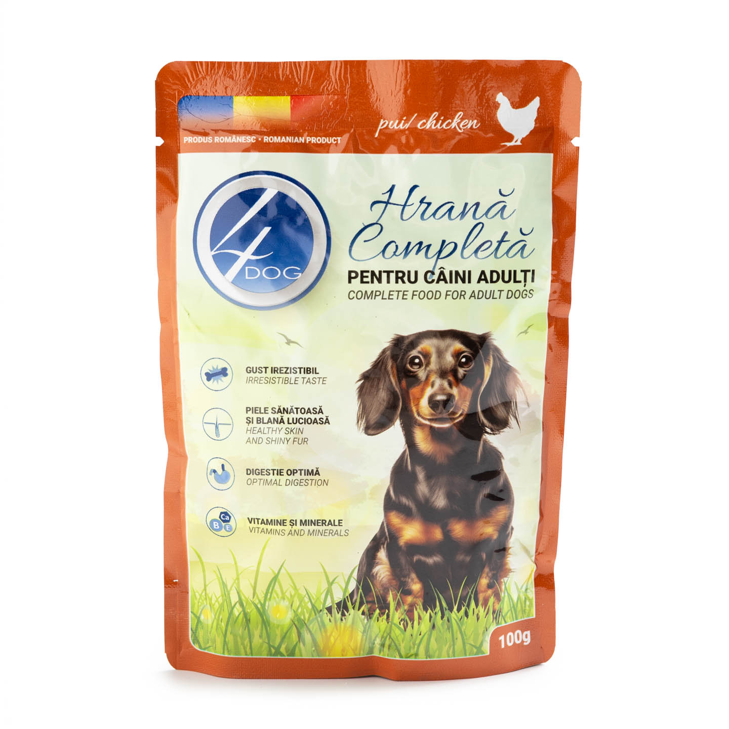 Hrană umedă cu pui în sos / vită în sos / junior pentru câini 4Dog 100g