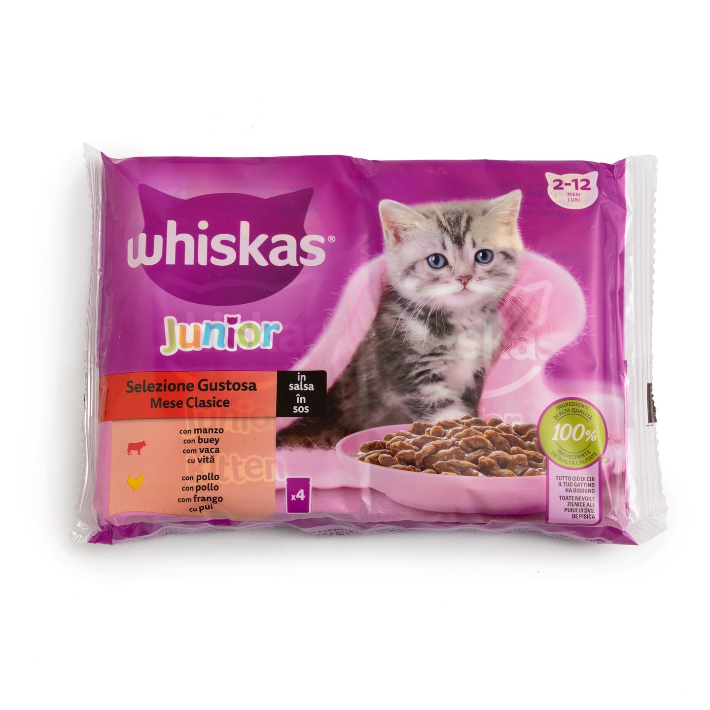 Hrană umedă pentru pisici junior / clasic Whiskas 4x85g, per pachet