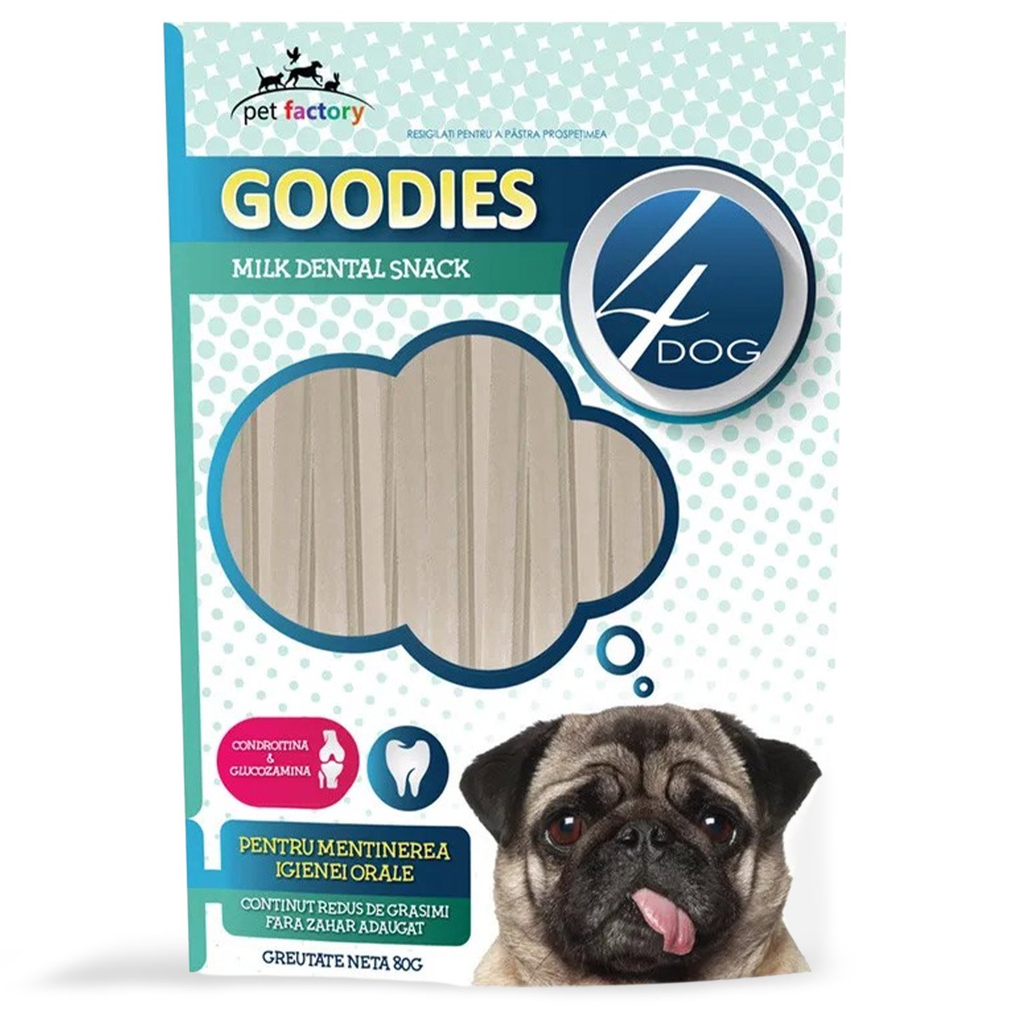 Recompense pentru menținerea igienei orale câini 4Dog, 80g, diverse sortimente