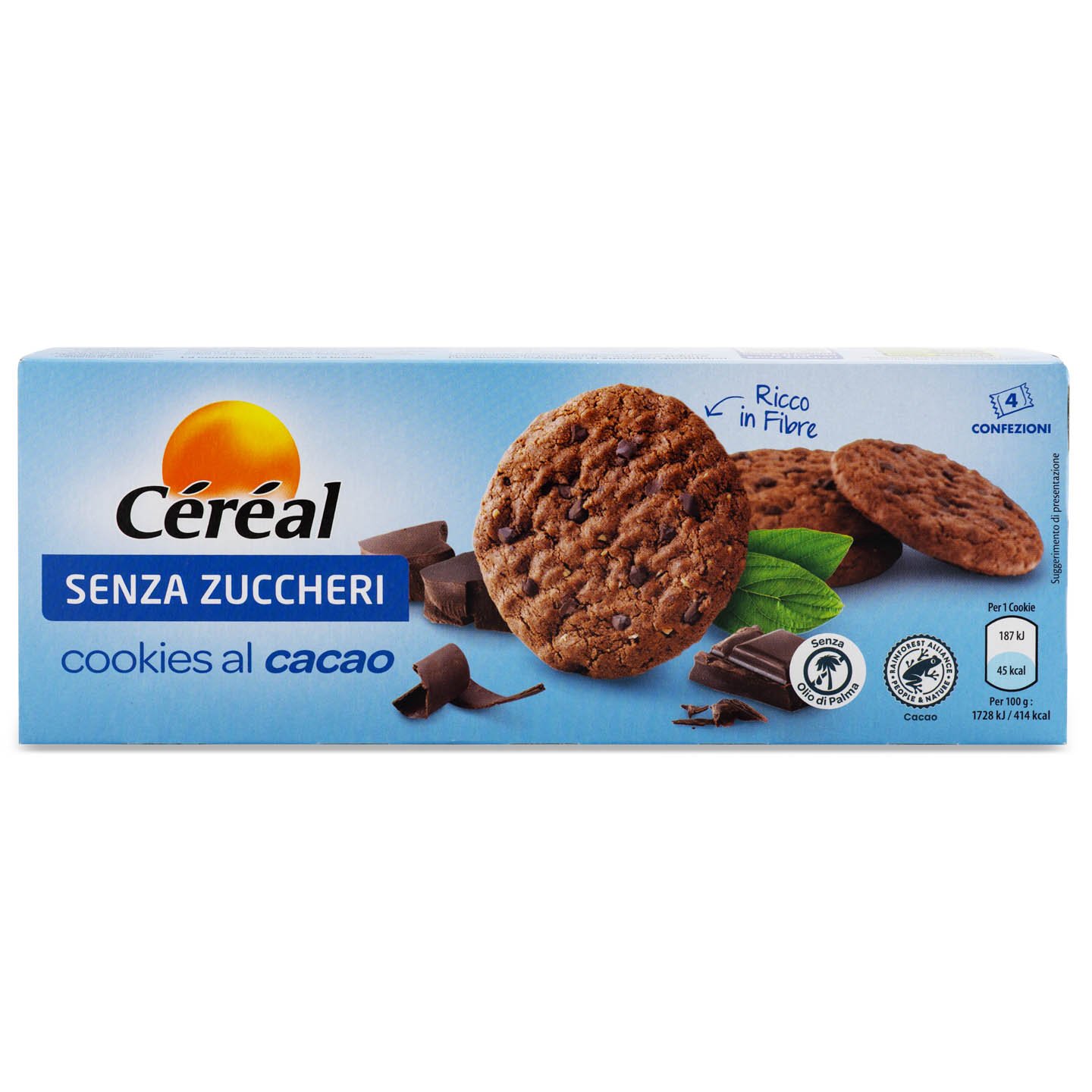 Biscuiți fără zahăr cu cacao Cereal 132g