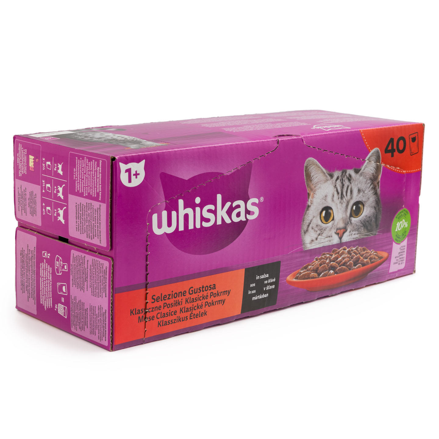 Hrană umedă pentru pisici adulte, selecții clasice în sos de carne WHISKAS 40x85g, per pachet