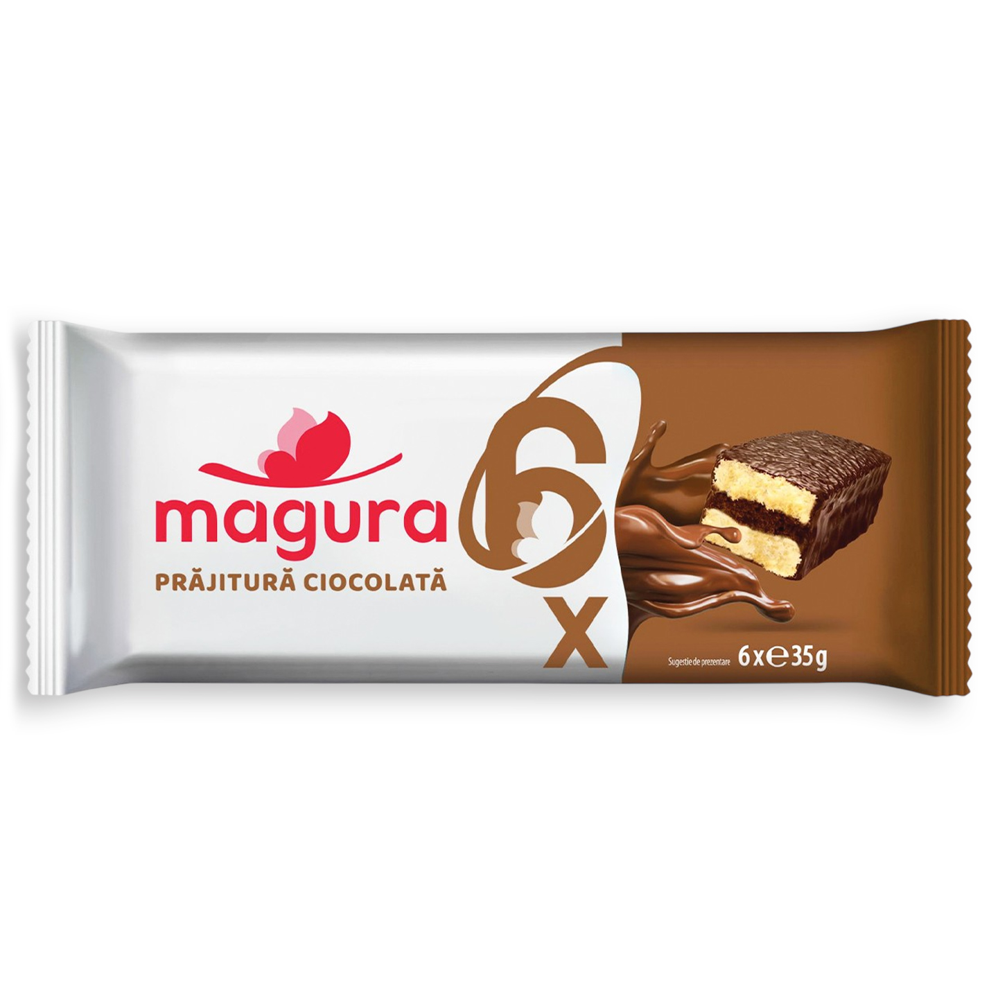Prăjitură cu ciocolată / cremă de lapte Măgura 6x35g, per pachet