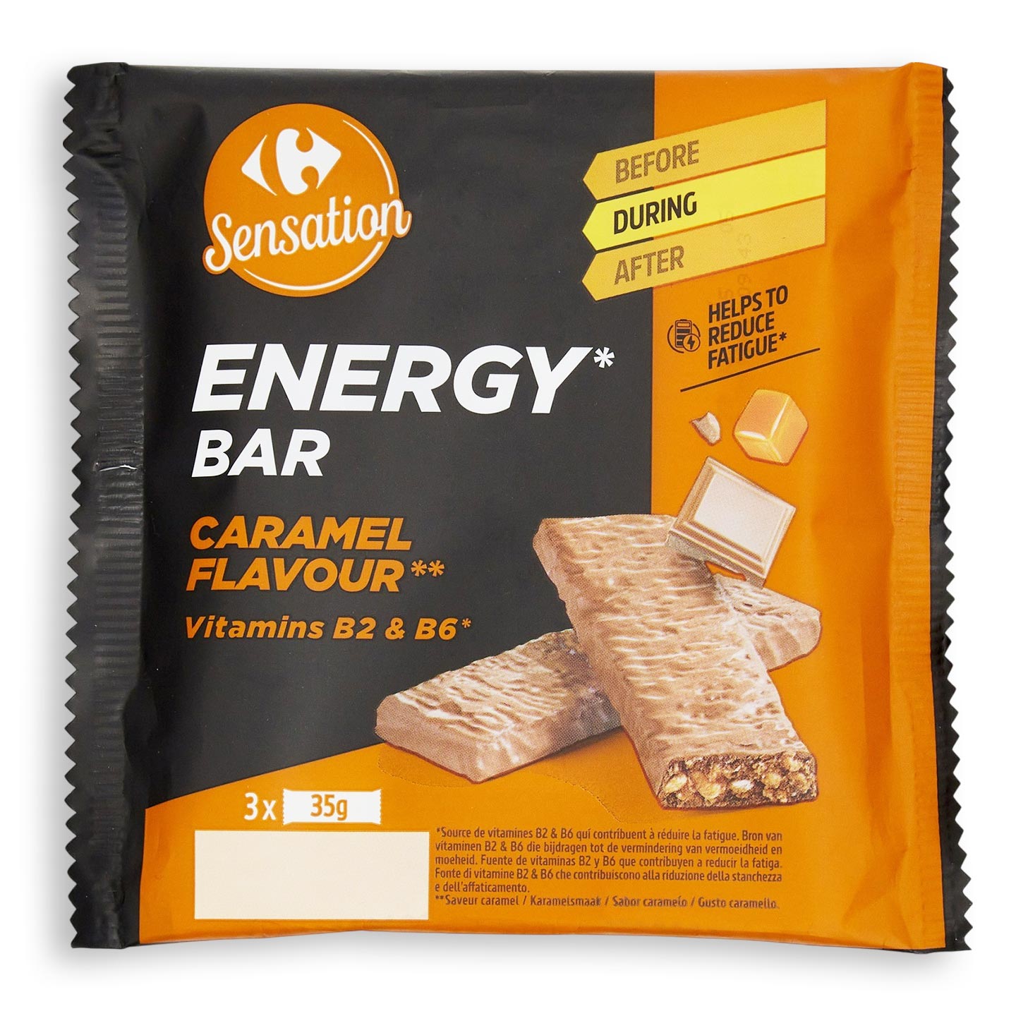 Baton cu ciocolată și caramel Carrefour Sensation, 3x35g 