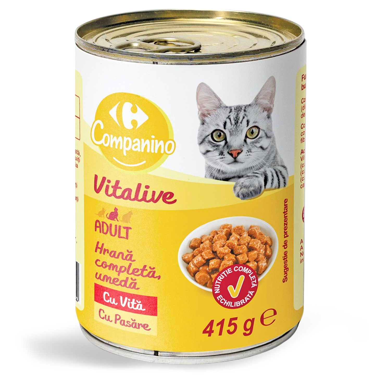 Hrană umedă cu vită și pasăre pentru pisici Carrefour Companino 415g