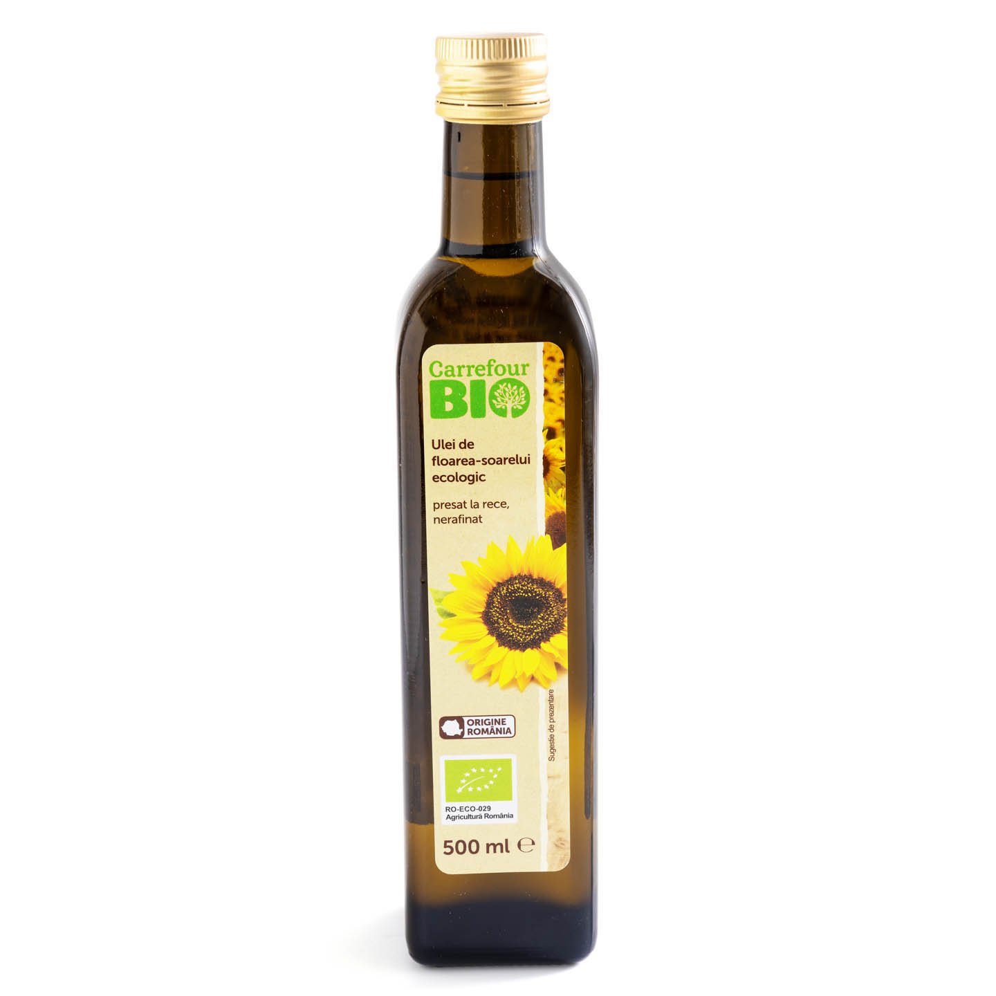 Ulei ecologic de floarea-soarelui, presat la rece, nerafinat Carrefour Bio 500ml