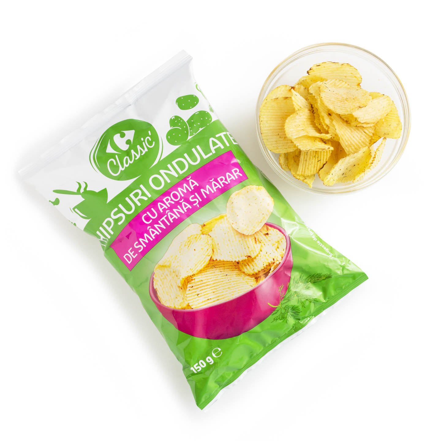 Chipsuri ondulate cu sare / smântână și mărar Carrefour Classic 150g